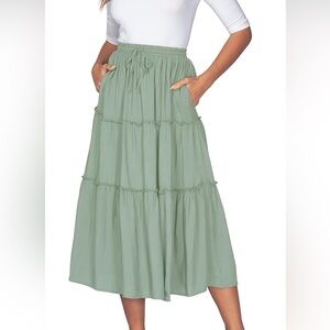 Boho Elastic High Waist A Line Ruffle Swing Beach Maxi